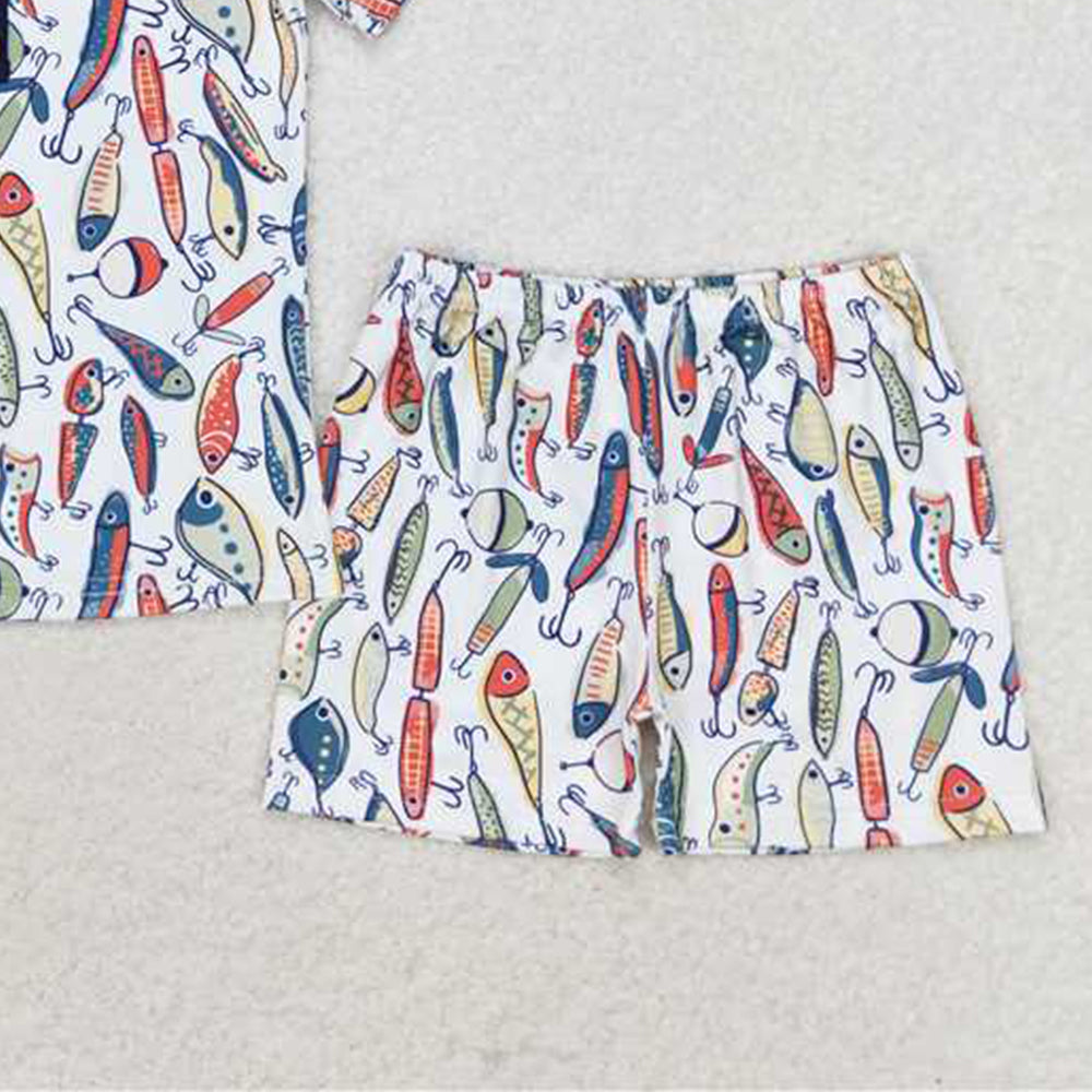 6.11 BSSO0987 RTS NO MOQ Baby Boys Summer Boys Outfits Short sleeves fishing print kids boys summer pajamas