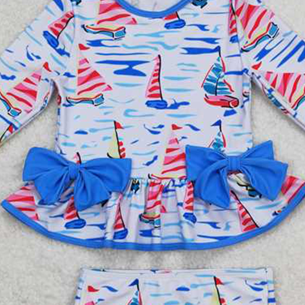 6.07 S0276 New Rts No Moq 8-9 Days By Air Arrived itBlue sailboat long sleeves one pc baby girls swimsuit