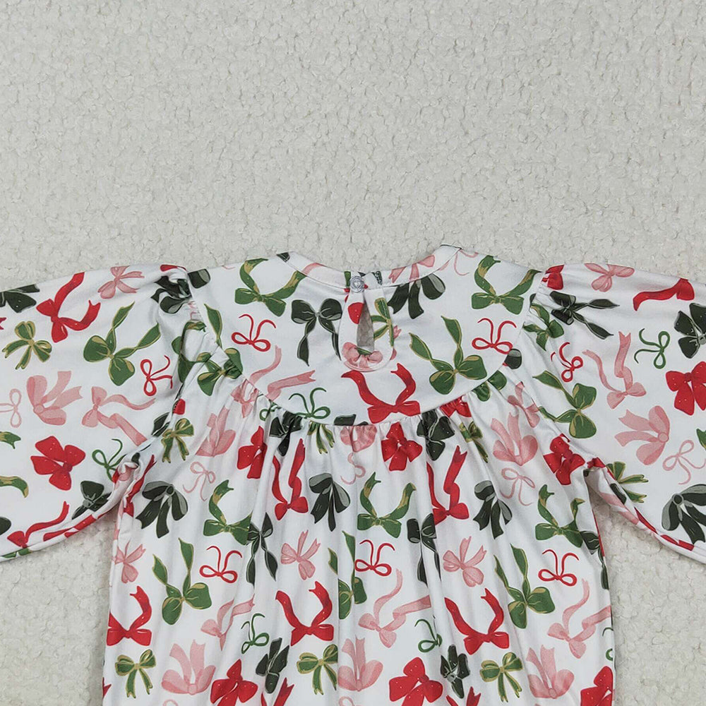 USA Shop (in stock)LR2276 Baby Girls Winter Rompers Baby Girls Smocked Embroidery Merry Christmas Colorful Bows Rompers