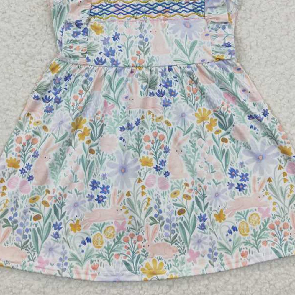 5.19 GSD0272 RTS NO MOQ Flutter sleeves rabbit floral embroidery baby girls dresses