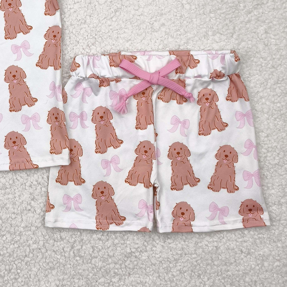 7.19 GSSO2475RTS NO MOQ Baby Girls Outfits baby girl clothes yoga puppy bow sleeveless shorts set