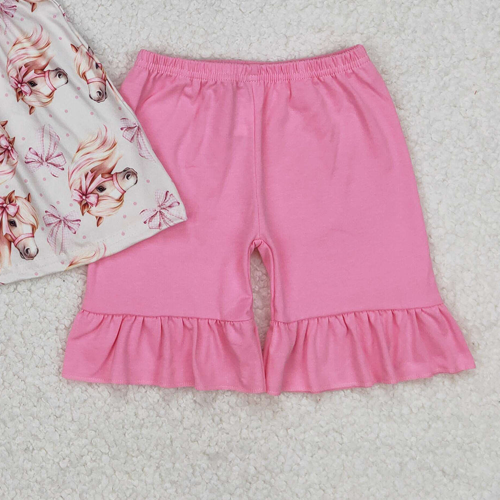 5.16 GSSO2100 RTS NO MOQ Pink bow straps unicorn tunic shorts girls summer outfits