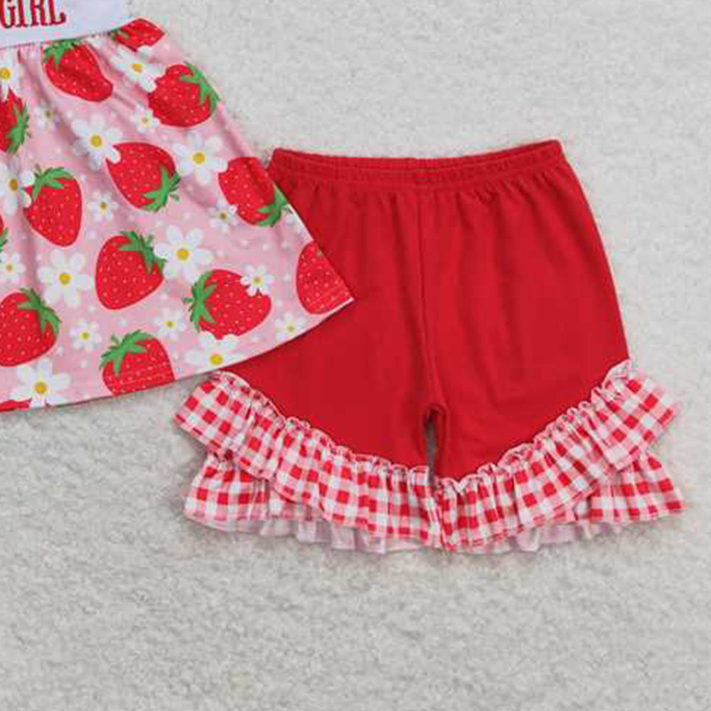 4.07 GSSO0835 RTS NO MOQ Baby Girls Summer Outfits Mama's girl strawberry floral tunic shorts girls clothing