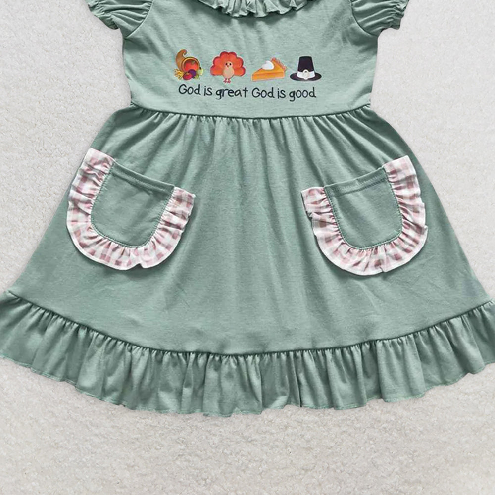 GSD0481 RTS NO MOQ Baby Girls Summer Dress God is great god is good turkey girls Thanksgiving dress