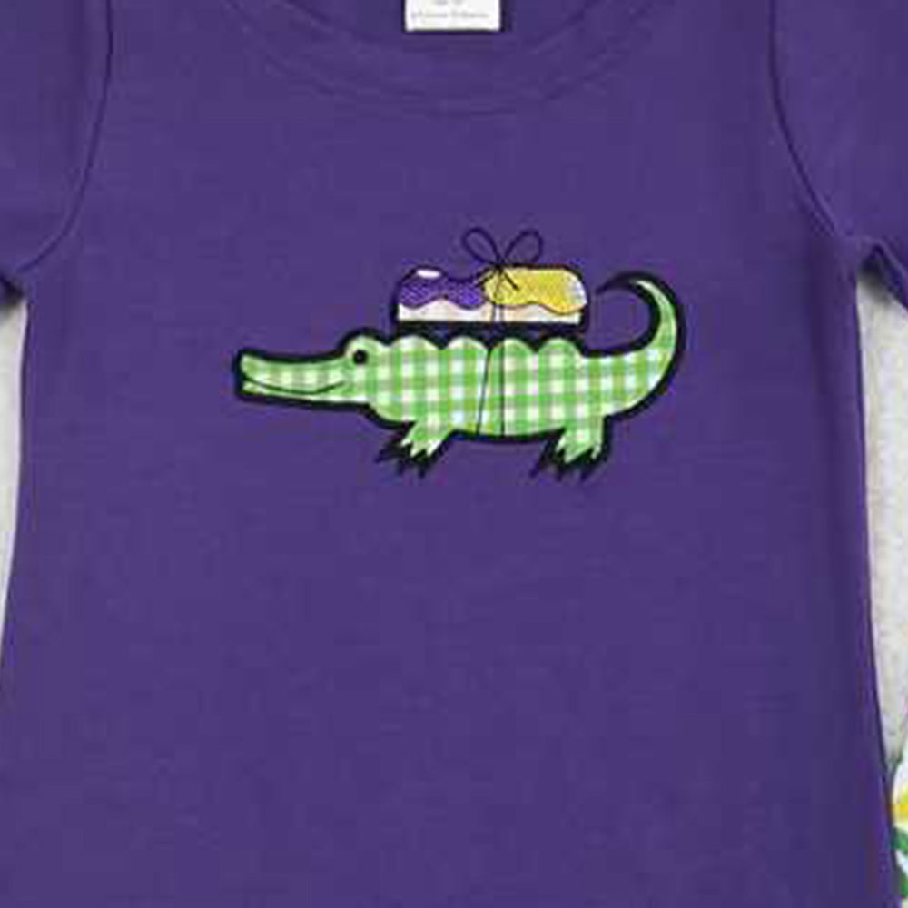 BSSO0410Boys Crocodile Embroidery Top Shorts Outfit Mardi Gras Theme Children's Clothing Set