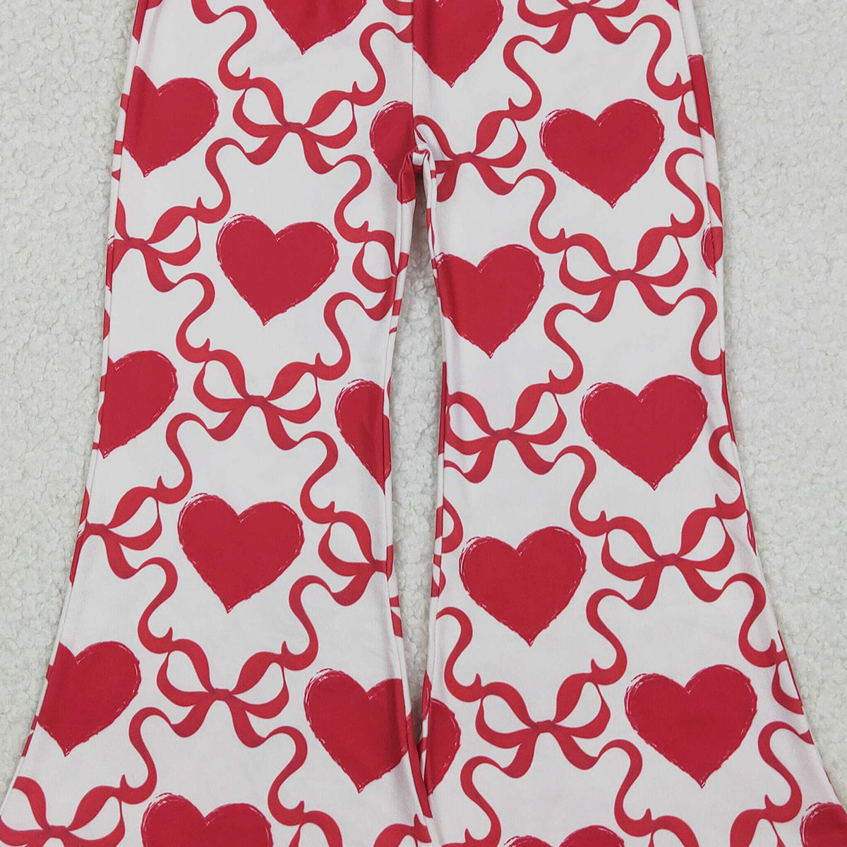 10.21 RTS NO MOQ (In stock)P0895 Baby Girls Red Bows Hearts Checked Valentine Bell Bottom Pants