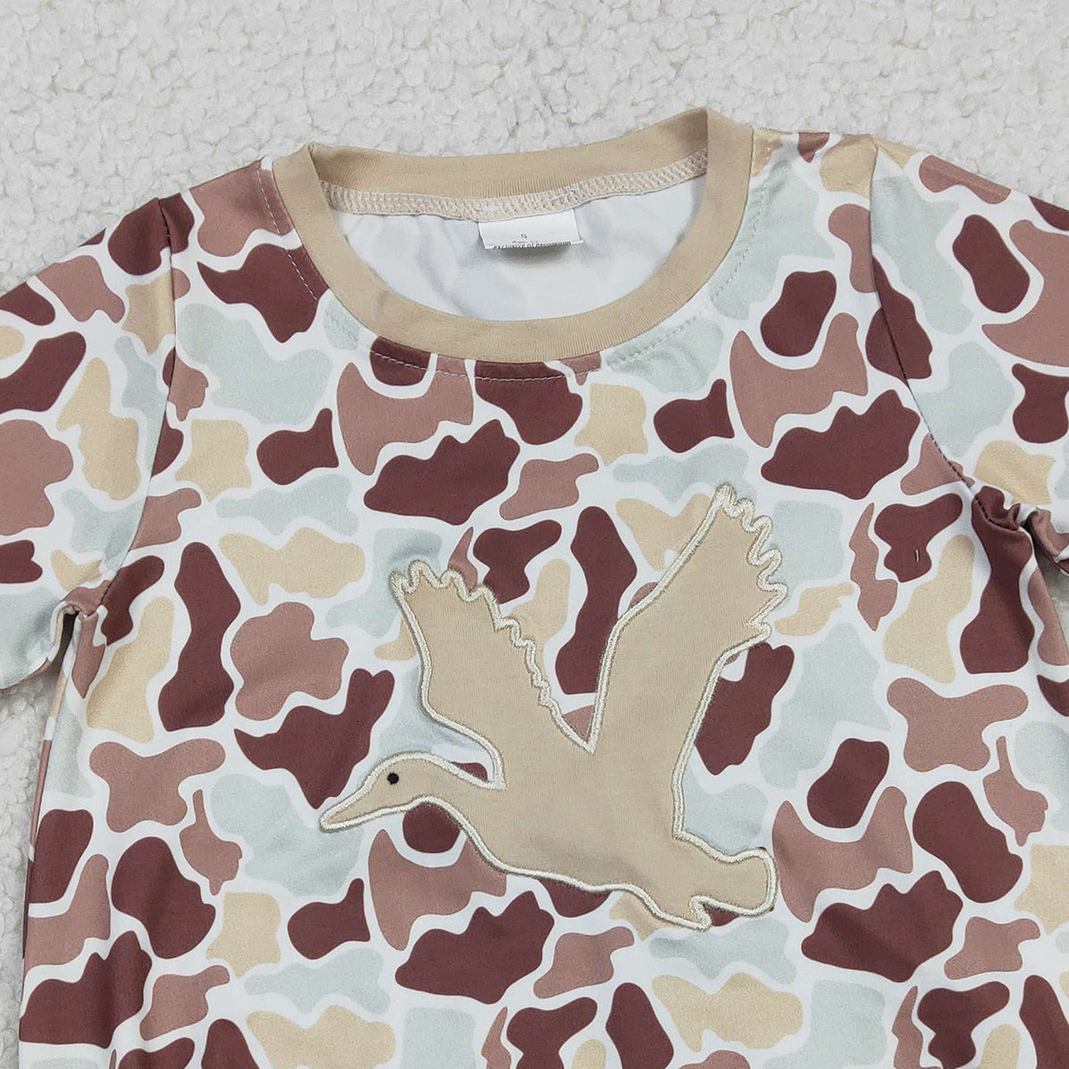 1.6 RTS NO MOQ (In stock)SR3572 Baby Boys Rompers Embroidery Ducks Baby Boys Southern Khaki Camo Hunting Rompers