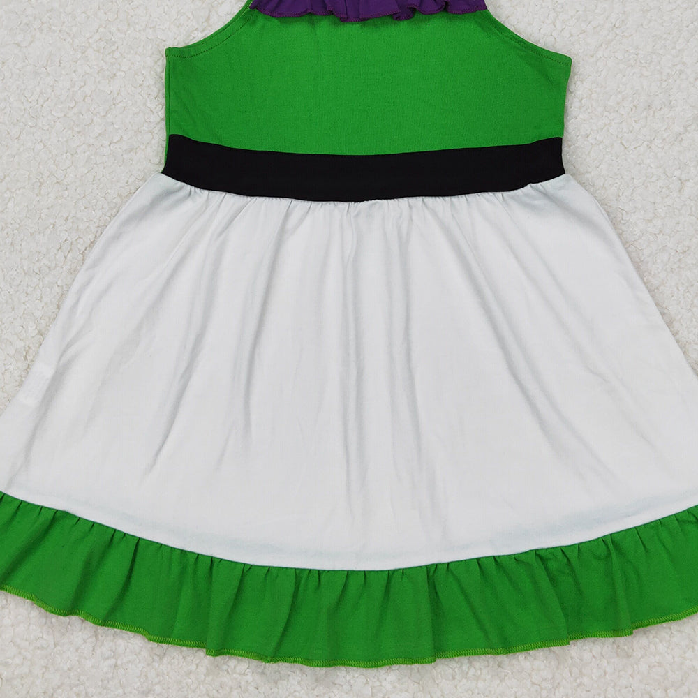 GSD1874 RTS NO MOQ White green purple flutter sleeves ruffle princess girls dress
