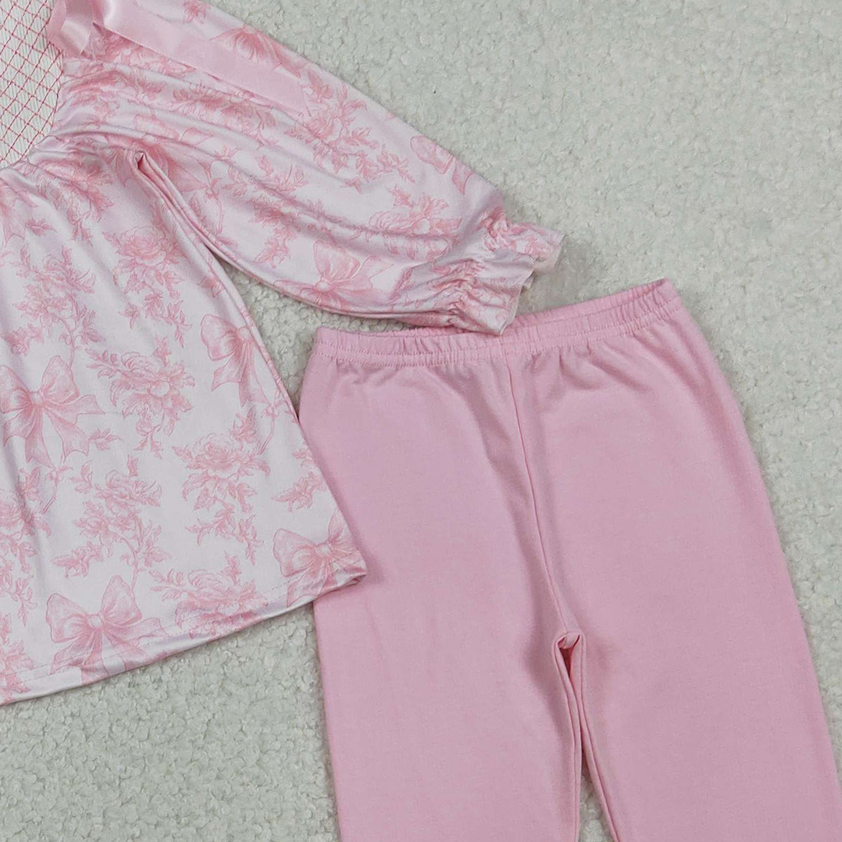 2.4 RTS NO MOQ (In stock)GLP3285 Embroidery Checked Baby Girls Pink Flowers Tunic Legging Pants Clothes Sets