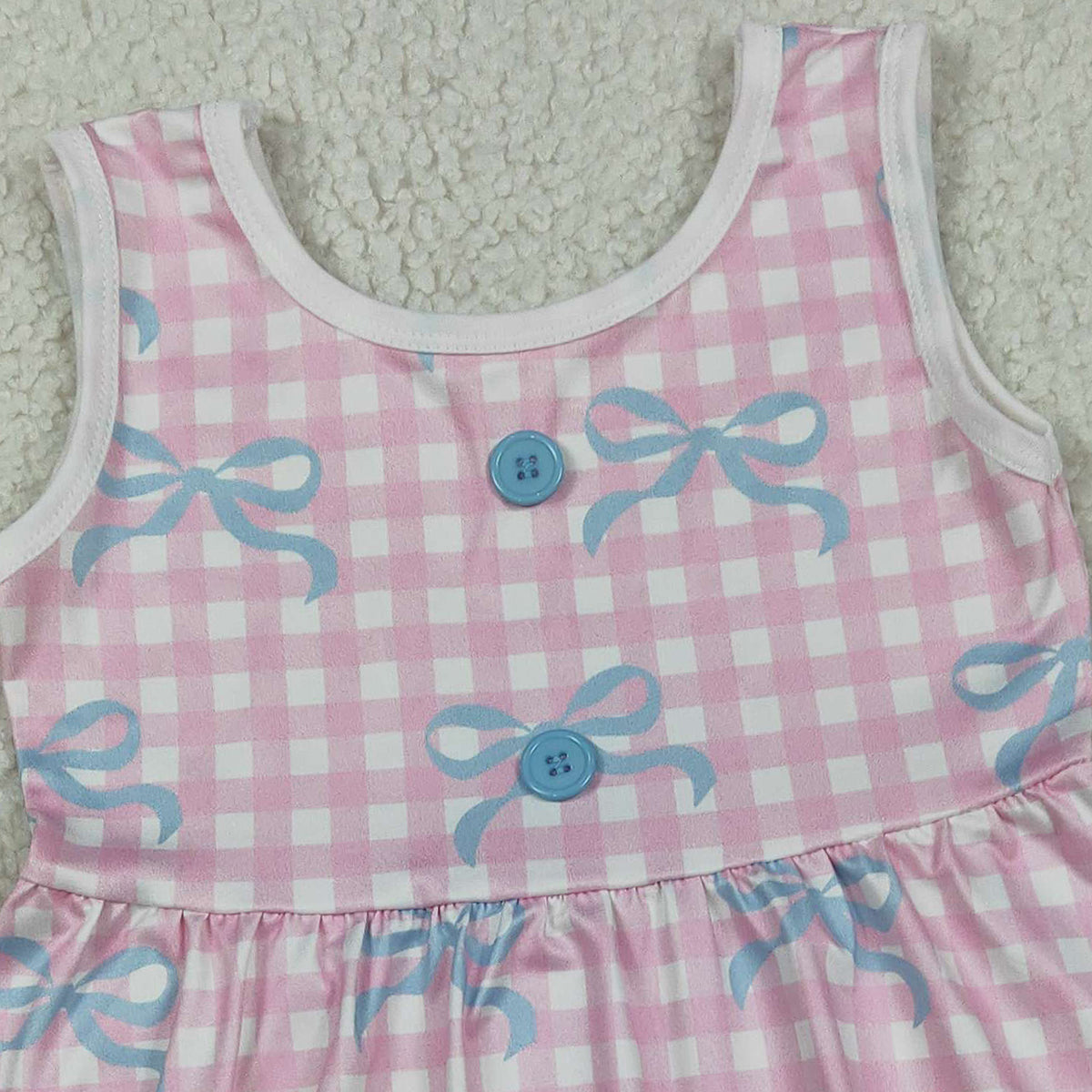 12.30 RTS NO MOQ (In stock)GSD3145 Baby Girls Bows Pink Checked Sleeveless Ruffle Knee Length Dresses