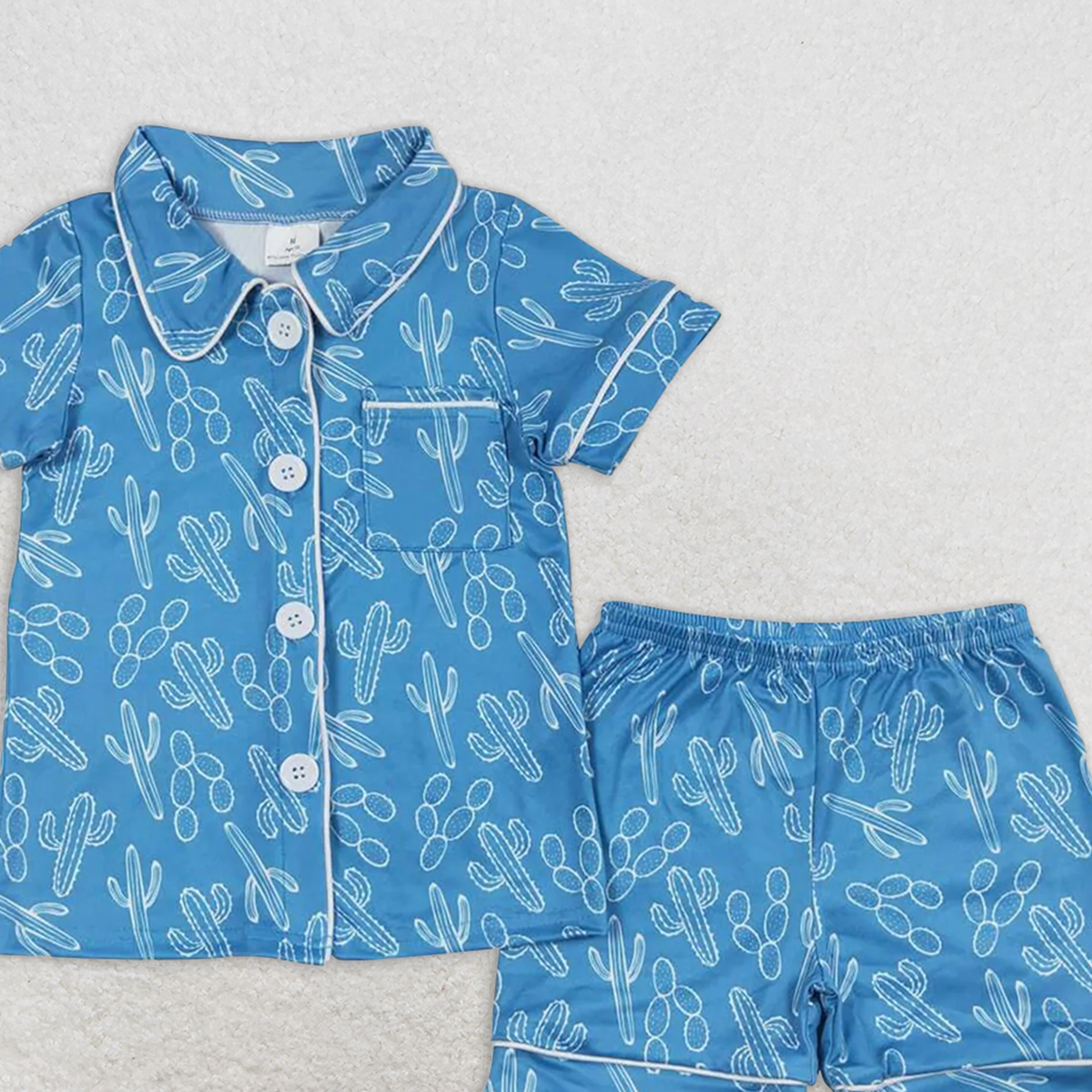 6.21 GSSO0842 RTS NO MOQ Baby Girls Summer Pajamas Outfits Baby Girls Western Cactus Buttons Shirt Shorts Pajamas Clothes Sets