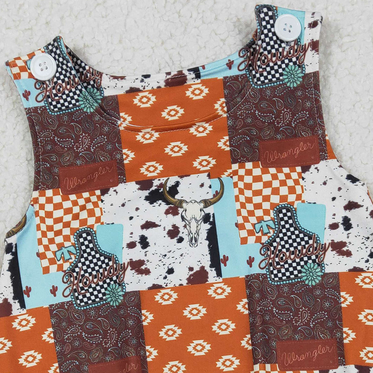 1.9 RTS NO MOQ (In stock)SR3773 Baby Boys Rompers Baby Boys Sleeveless Aztec Bull Skulls Checked Western Rompers