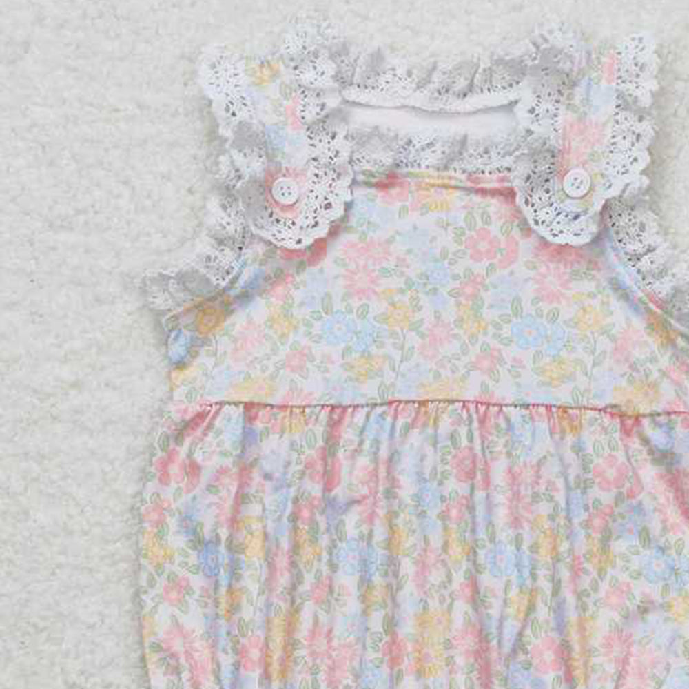 4.30 SR1261 RTS NO MOQ Sleeveless yellow floral baby girls summer romper