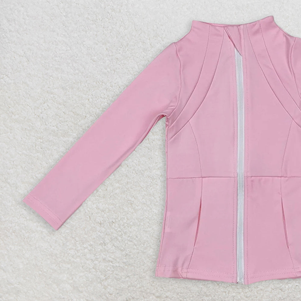 GT0683RTS NO MOQ Baby Girls Summer Yoga Tops Pink long sleeves zipper baby girls yoga shirt
