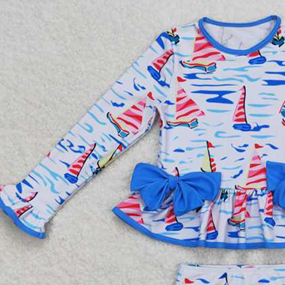 6.07 S0276 New Rts No Moq 8-9 Days By Air Arrived itBlue sailboat long sleeves one pc baby girls swimsuit