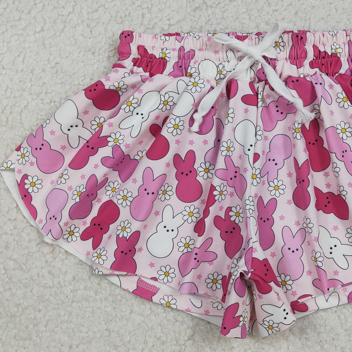 12.12 RTS NO MOQ (In stock)SS0714 Baby Girls Summer Shorts Baby Girls Pink Rabbits Flowers Easter Yoga Active Ruffle Shorts Bottom