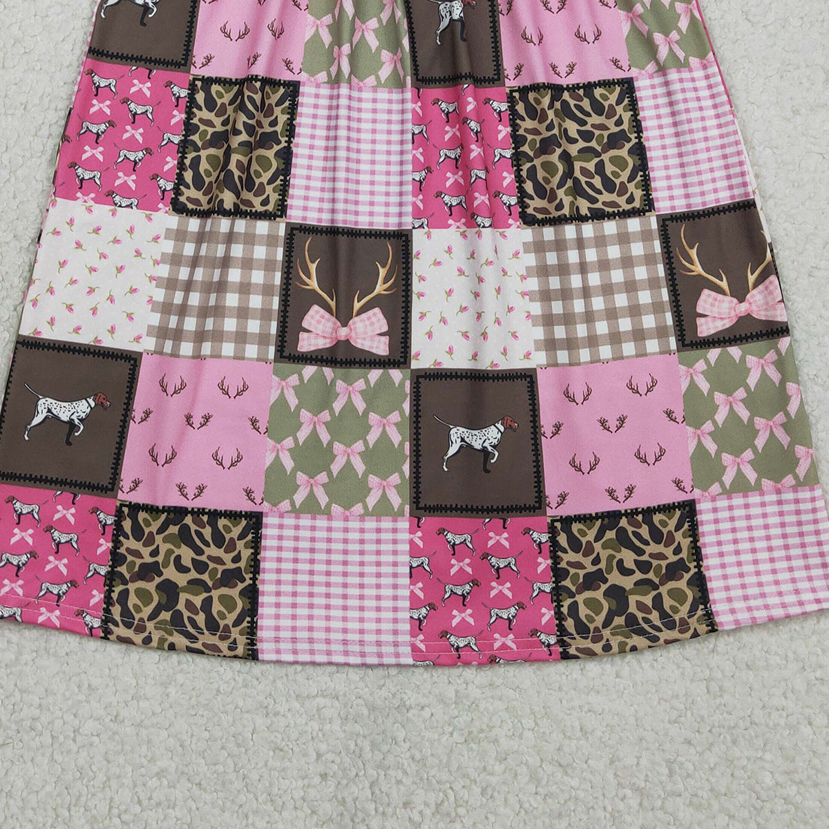 1.27 RTS NO MOQ (In stock)GSD3484 Smocked Daddy's Girls Deer Dogs Bows Checked Hunting Knee Length Dresses