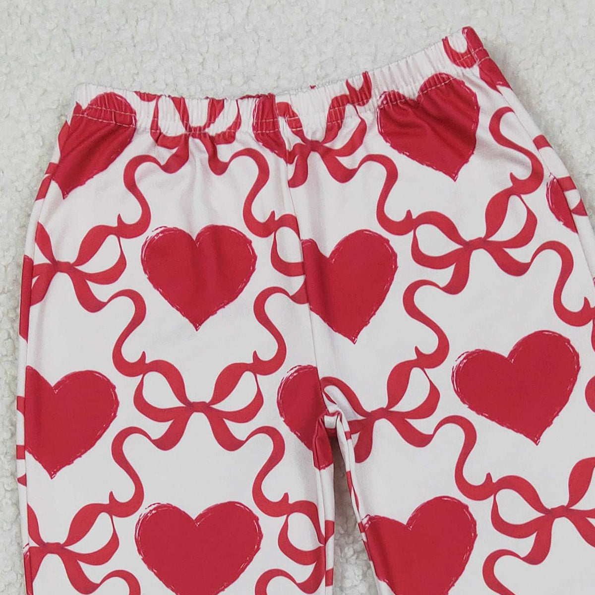 10.21 RTS NO MOQ (In stock)P0895 Baby Girls Red Bows Hearts Checked Valentine Bell Bottom Pants