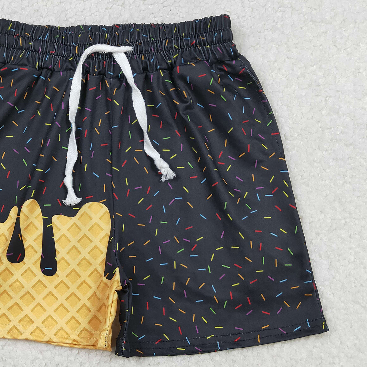 12.10 RTS NO MOQ (In stock)SS0624 Baby Girls Summer Shorts Baby Girls Black Ice Cream Drip Summer Shorts Bottoms