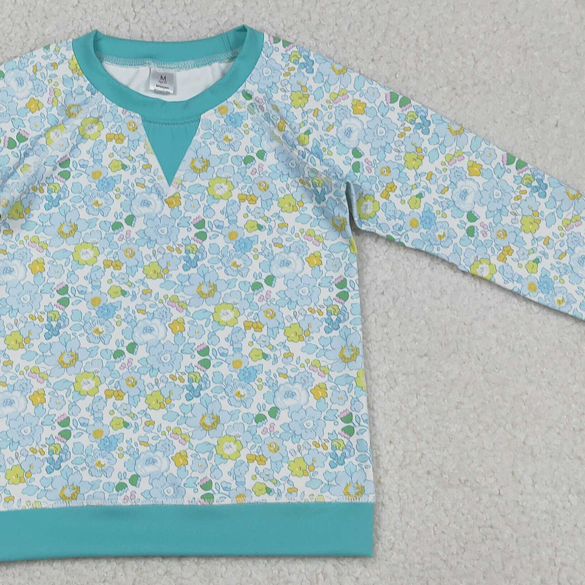 12.16 RTS NO MOQ (In stock)GT1294 Baby Girls Green Blue Flowers Long Sleeve Yoga Active T-shirts Top