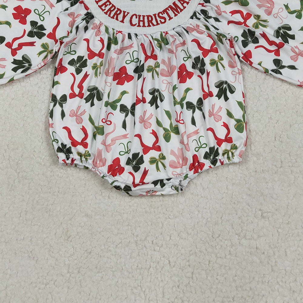 USA Shop (in stock)LR2276 Baby Girls Winter Rompers Baby Girls Smocked Embroidery Merry Christmas Colorful Bows Rompers