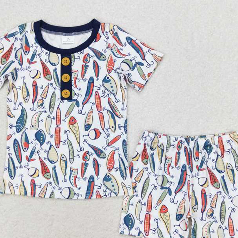 6.11 BSSO0987 RTS NO MOQ Baby Boys Summer Boys Outfits Short sleeves fishing print kids boys summer pajamas