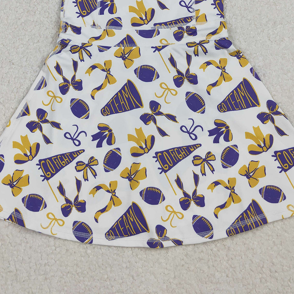 10.10 RTS NO MOQ (In stock)GSD2781 Baby Girls Summer Dress Baby Girls Strap Go Team Bows Plaid Shorts Yoga Active Knee Length Dresses