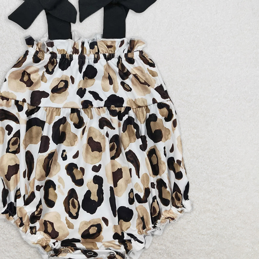 SR1198 RTS NO MOQ Baby Girls Summer Rompers Baby Infant Girls Leopard Gold Straps Rompers