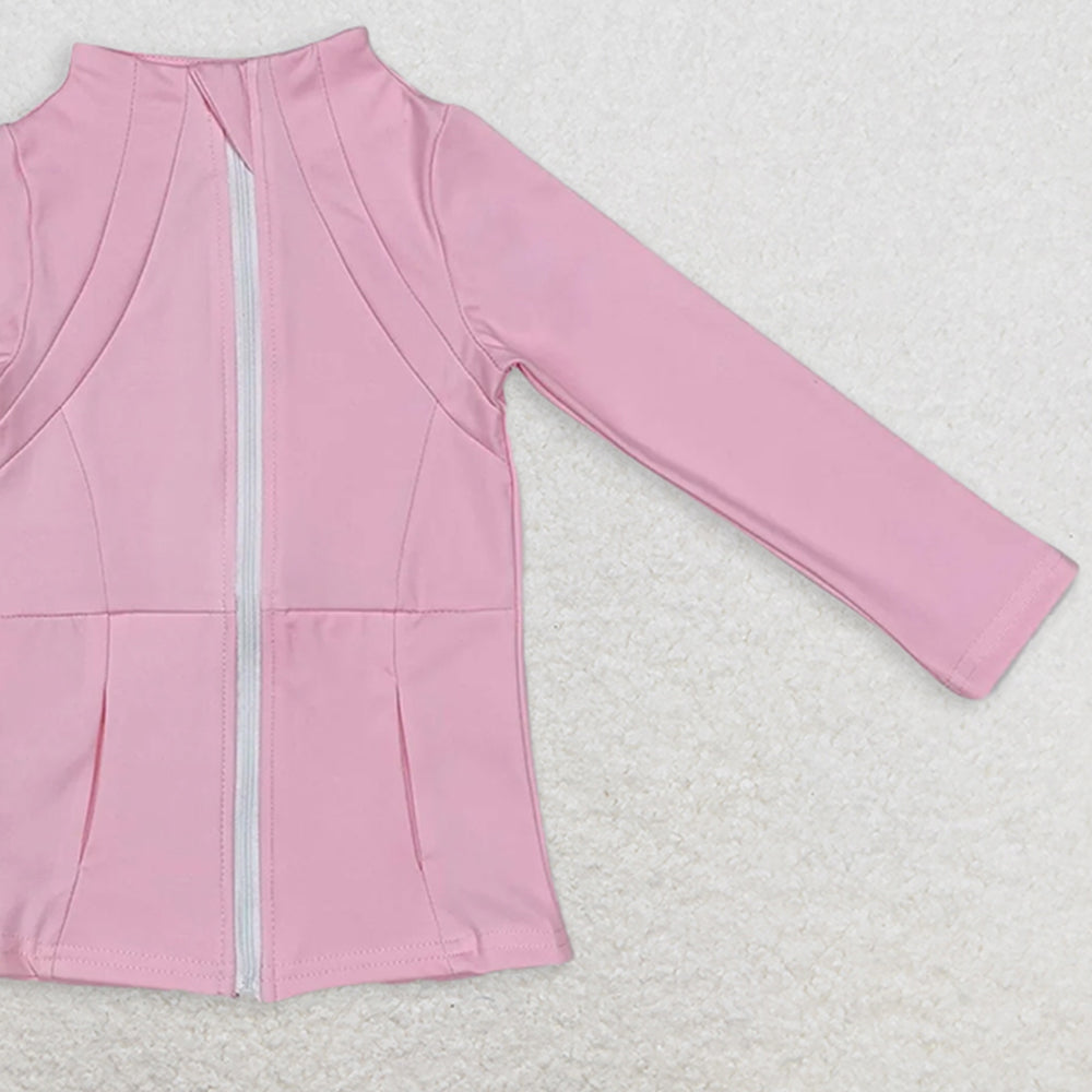 GT0683RTS NO MOQ Baby Girls Summer Yoga Tops Pink long sleeves zipper baby girls yoga shirt