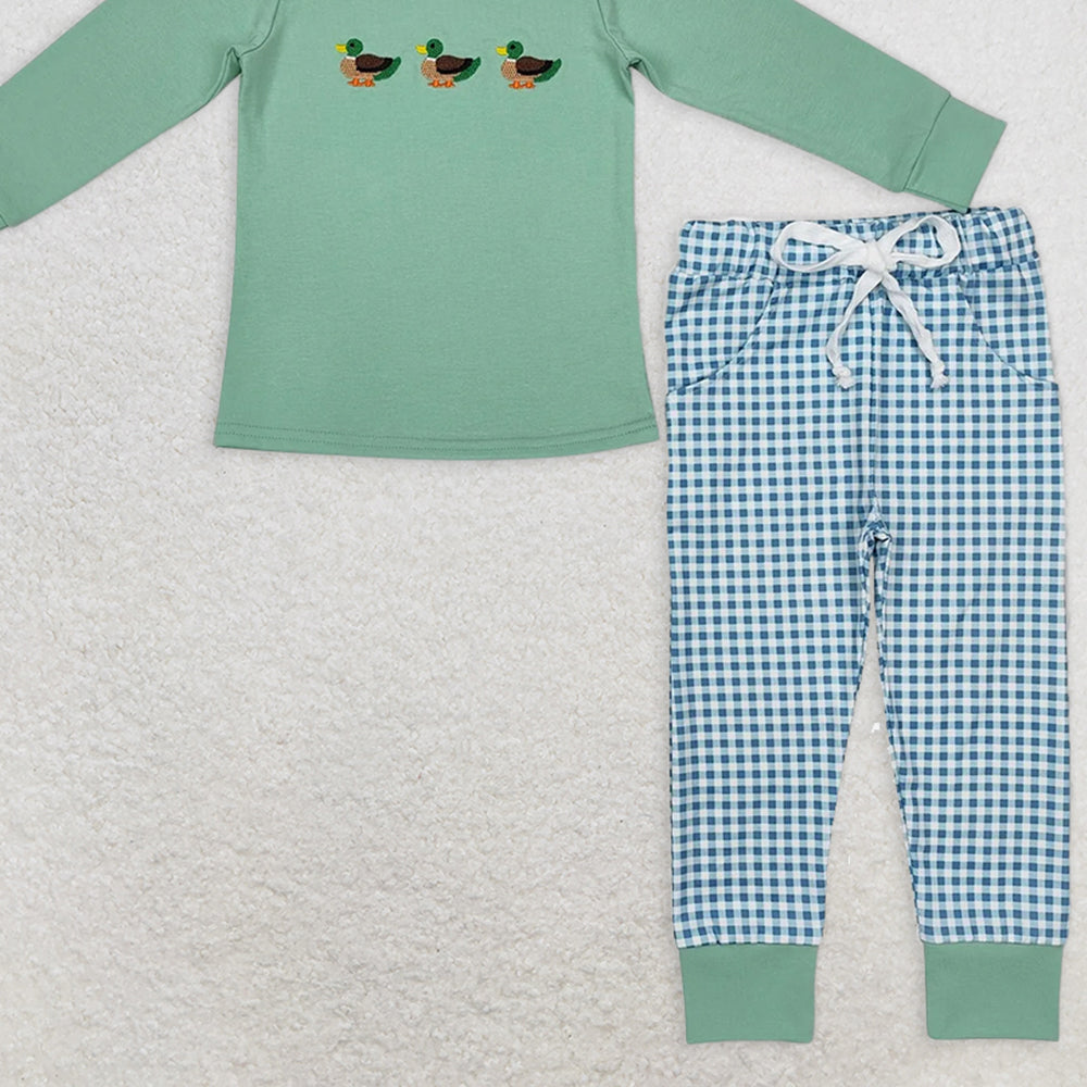 BLP1021RTS NO MOQ Baby Boys Winter Outfits Long sleeves duck top plaid pants kids boys clothing