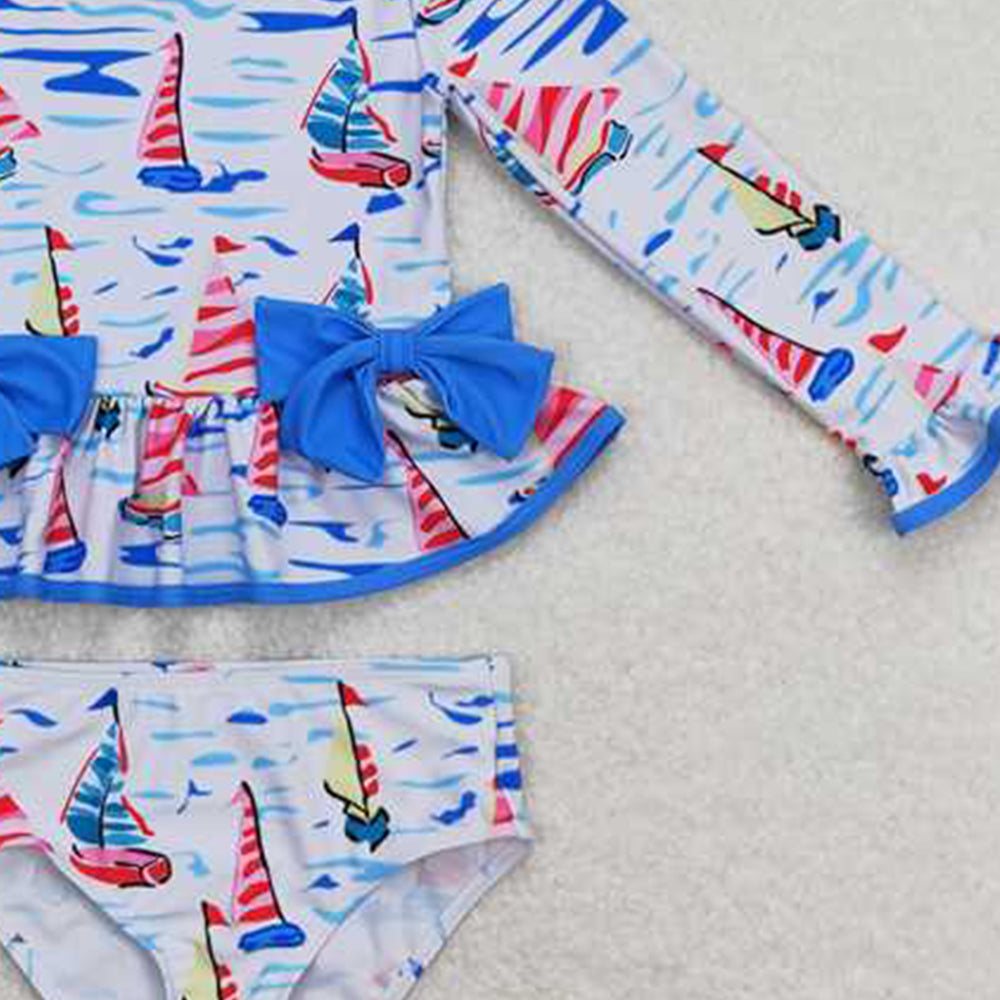 6.07 S0276 New Rts No Moq 8-9 Days By Air Arrived itBlue sailboat long sleeves one pc baby girls swimsuit