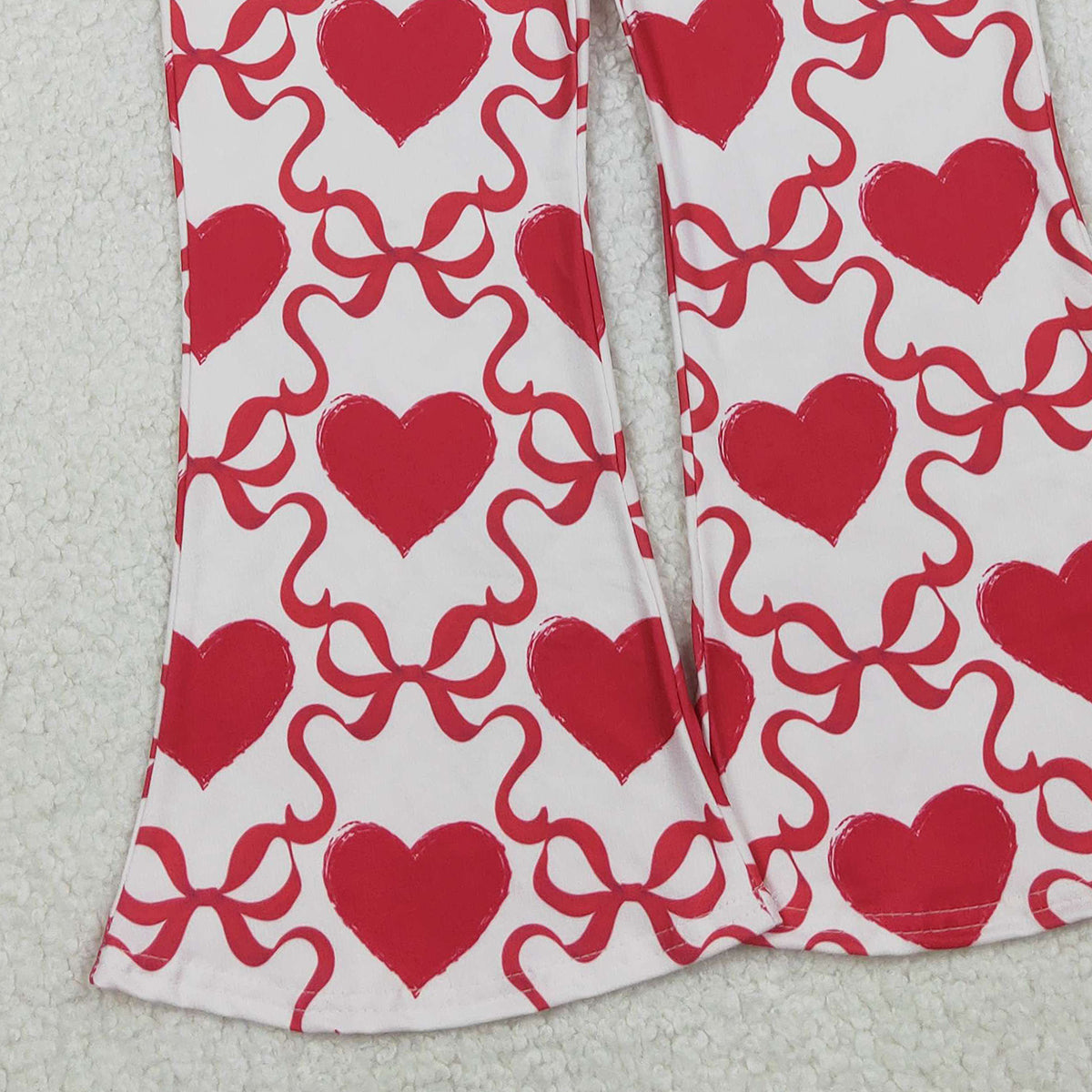 10.21 RTS NO MOQ (In stock)P0895 Baby Girls Red Bows Hearts Checked Valentine Bell Bottom Pants