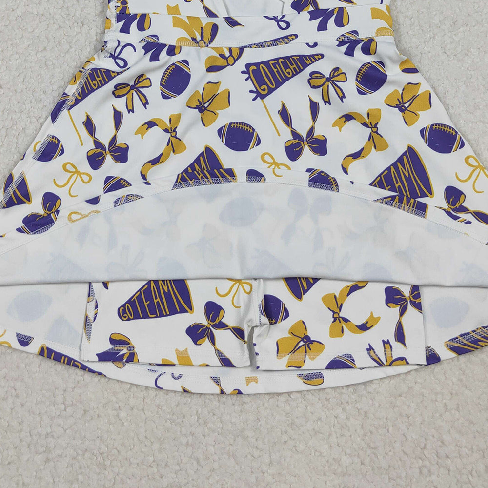 10.10 RTS NO MOQ (In stock)GSD2781 Baby Girls Summer Dress Baby Girls Strap Go Team Bows Plaid Shorts Yoga Active Knee Length Dresses