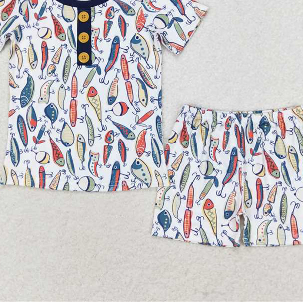 6.11 BSSO0987 RTS NO MOQ Baby Boys Summer Boys Outfits Short sleeves fishing print kids boys summer pajamas