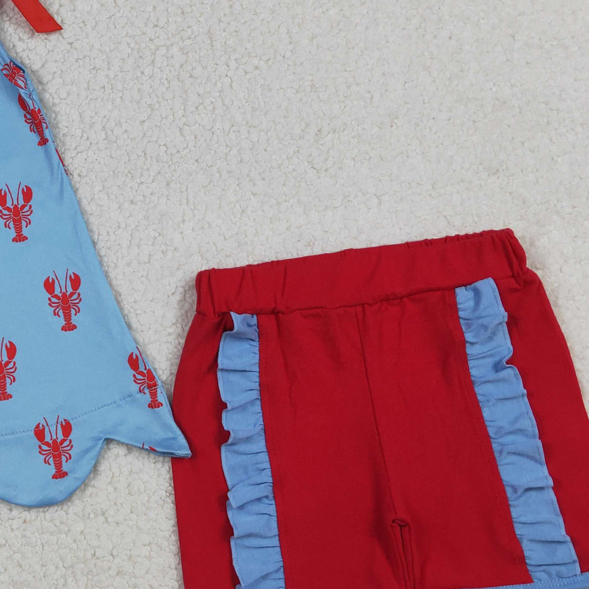 3.27 GSSO3050 RTS NO MOQ (In stock )Baby Girls Sleeveless Crayfishes Scallop Tunic Ruffle Shorts Clothes Sets