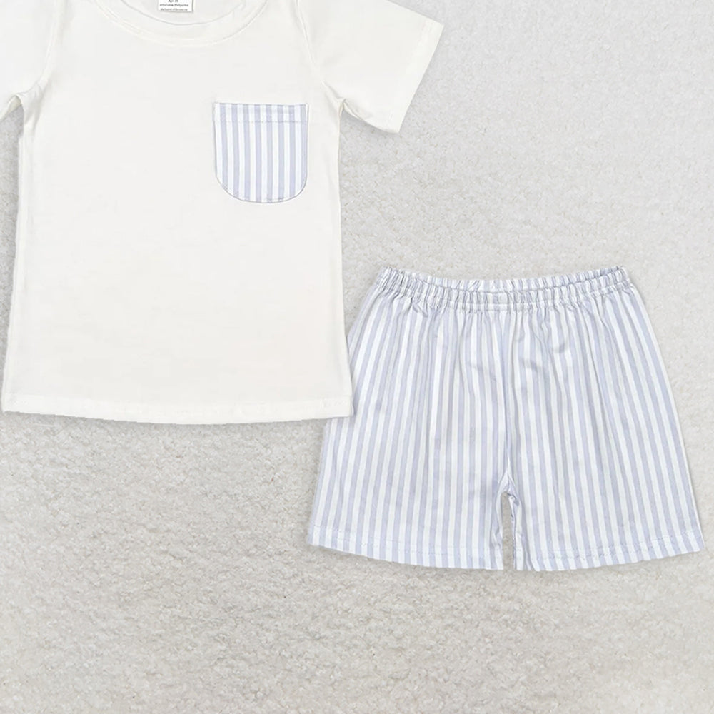 BSSO0764 RTS NO MOQ Baby Boys Summer Boys Outfits Baby Boys White Shirt Top Stripes Shorts Clothes Sets