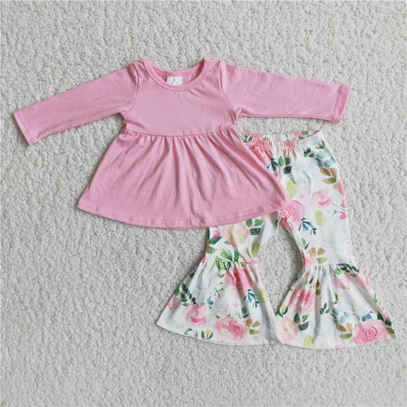 6 A24-27Pink tunic match floral pants kids clothing girls