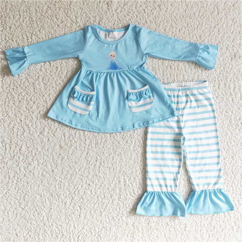 6 C11-5Blue pocket tunic stripe pants girls princess boutique outfits