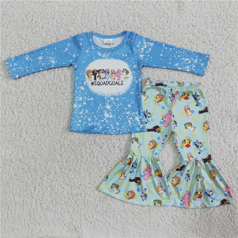 6 A19-4Squadgoals dog bleached shirt bell bottom pants girls cute clothes