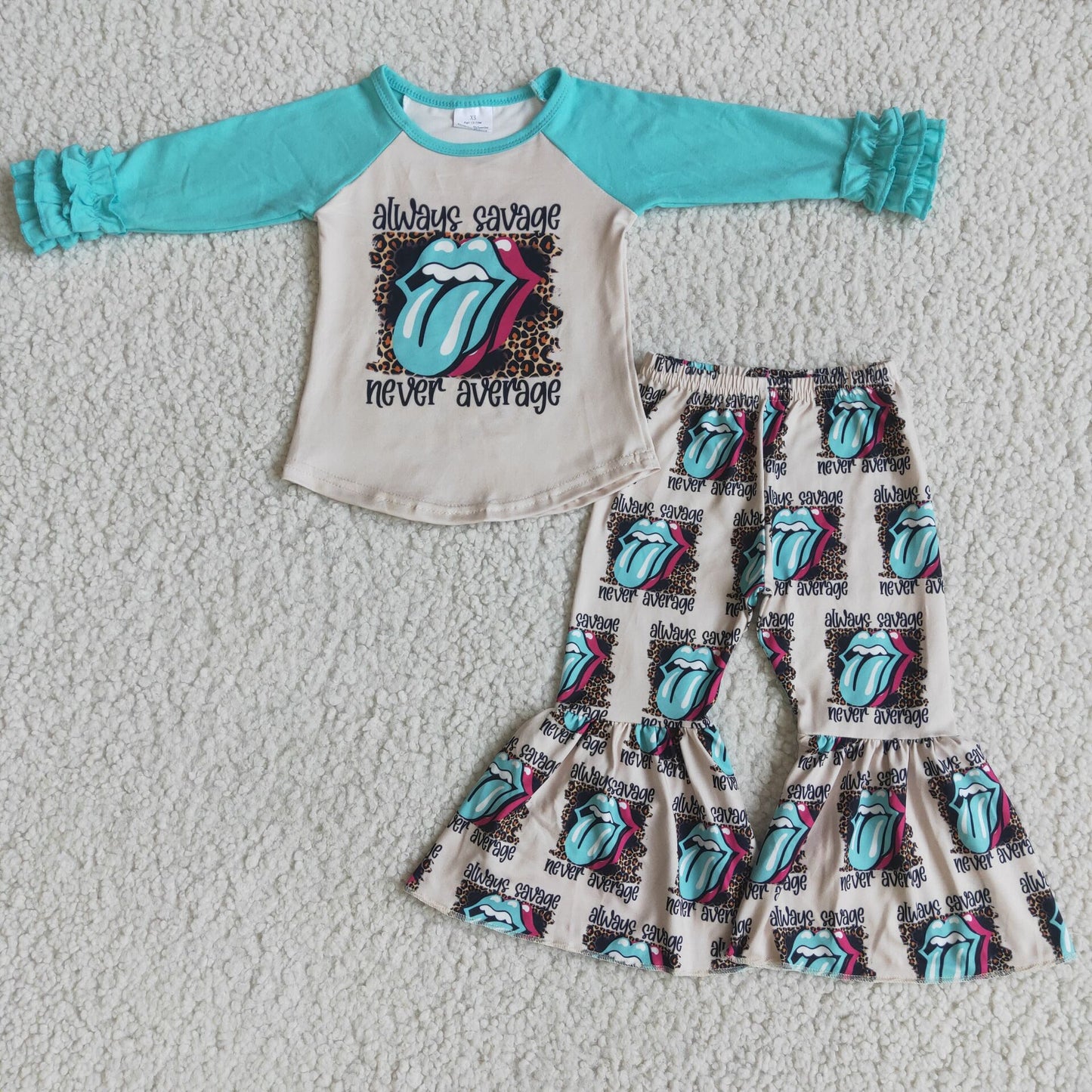 6 B13-29Always savage never average tongue bell bottom pants baby kids boutique outfits