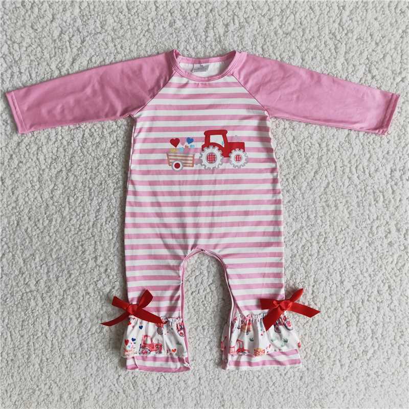 6 B9-18 Heart truck stripe long sleeve baby girls valentine's romgper