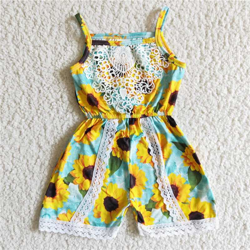 SR0001 Baby girls summer sunflower jumpsuits rompers