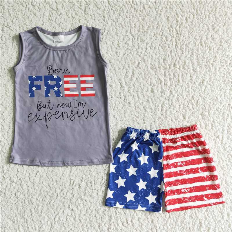 BSSO0036 4th of july baby boys born free stripe shorts sets
