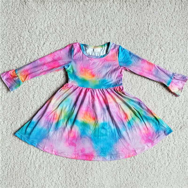 10.4 RTS NO MOQ(In stock)G3-8-6*/.;Baby Girls Winter Dress Purple and blue tie-dye long-sleeved dress
