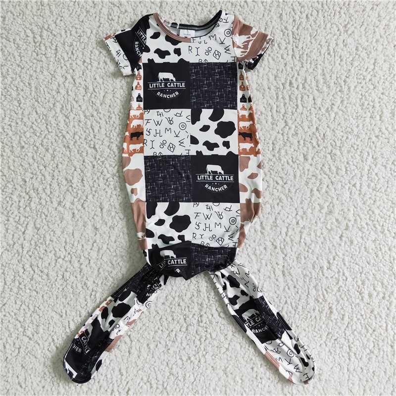 NB0002 Little cattle cow patchwork cute baby gowns