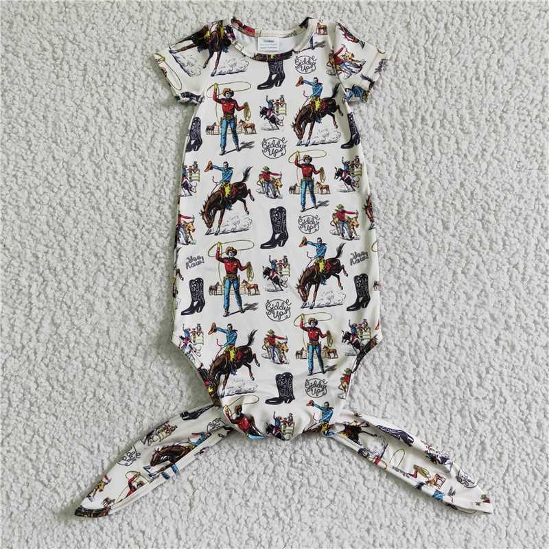 NB0005 Baby newborn western cow green boys gown