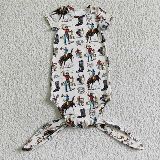 NB0005  Baby newborn western cow green boys gown