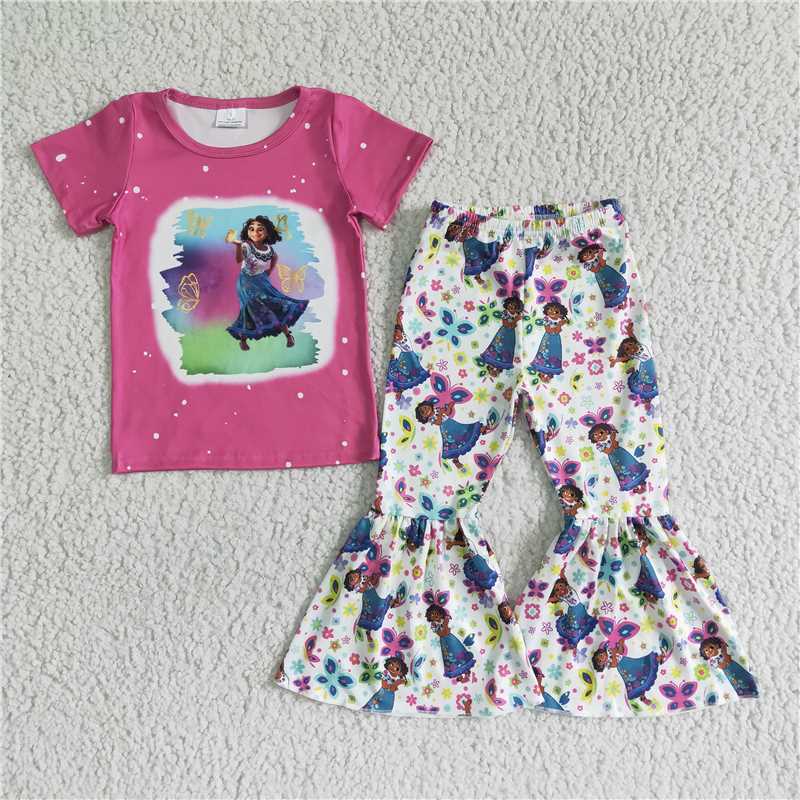 GSPO0067 Girls' Rose Red Magic House Short Sleeve Long Pants Set