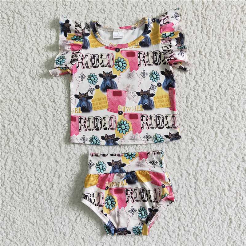 GBO0044 Baby girls western pink rodeo bummie sets