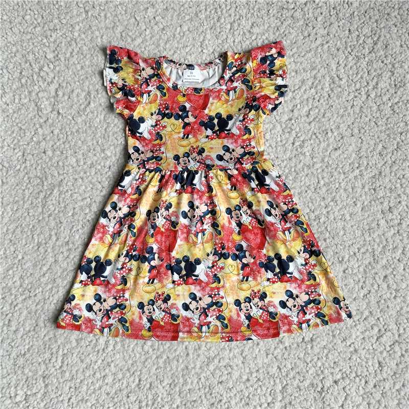 10.4 RTS NO MOQ(In stock)G3-12-4*. Baby Girls Winter Dress Red and yellow flying sleeve skirt